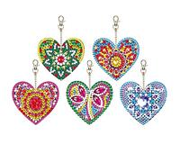 MWOOT 5 Pièces DIY 5D Coeur d'Amour Diamant Peinture Portes-Clés,Double-Face Diamond Art Painting Keychain,Bricolage Strass Peinture par Numéros Pendentif pour Cadeaux Souvenirs Bagages Décoration
