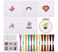 MWOOT 6 Pièces Kits de Point de Croix Estampé,DIY Kids Cross Stitch Embroidery Starter Kit,Fournitures Kit de Démarrage de Broderie pour Débutant et Enfant