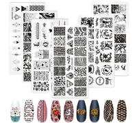 MWOOT 6 Pièces Nail Art Plaques Stamping, Nail Stamping Plate d'estampage avec Coeur Géométrie Lignes Animal Serpent, Tampon Ongle Nail Art pour Femmes Starter