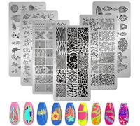 MWOOT 6 Pièces Nail Art Plaques Stamping, Nail Stamping Plate d'estampage avec Imprimé Léopard Géométrie Fleur Feuille Cristal, Tampon Ongle Nail Art pour Femmes Starter