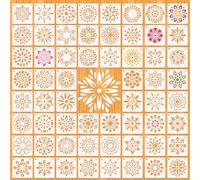 MWOOT 60 Pièces Pochoir Mandala Fleur, Pochoir Mandala de Peinture, Stencils pour Peinture DIY, Modèles Réutilisables en Plastique pour Décoration Murale, Roche, Pierre et Tissu, 5x5 CM
