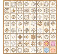 MWOOT 60 Pièces Pochoirs Mandala Floral, Modèles Réutilisables en Plastique pour Décoration Murale, Roche, Pierre et Étoffe, 5x5 CM