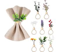 MWOOT 8 Pièces Rond de Serviette en Fausse Feuille Fleur, Anneau Serviette Boho Verdure, Porte Serviettes en Eucalyptus Lavande Baies Artificiel pour Mariage Noël Pâques Dîner Fête Décoration Table