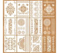 MWOOT 9 Pièces Mandala Fleur Pochoir Stencils Kit, DIY Réutilisable Dessin Peinture Pochoirs, Mandala Dot Painting Templates Accessoire pour Murale Bois Meubles Scrapbooking Décoration (28x21CM)