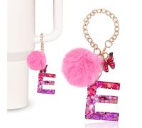 MWOOT Charme Lettre pour Femmes Compatible avec Sac à Tumbler Stanley, Décoration Porte-clés Lettre Initiale A, Porte-clés en Alphabet Majuscule en Résine, Rouge E