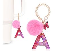 MWOOT Charme Lettre pour Femmes Compatible avec Sac à Tumbler Stanley, Décoration Porte-clés Lettre Initiale A, Porte-clés en Alphabet Majuscule en Résine, Rouge A