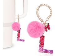 MWOOT Charme Lettre pour Femmes Compatible avec Sac à Tumbler Stanley, Décoration Porte-clés Lettre Initiale A, Porte-clés en Alphabet Majuscule en Résine, Rouge L