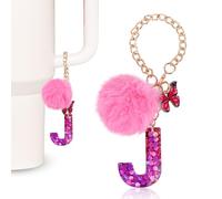 MWOOT Charme Lettre pour Femmes Compatible avec Sac à Tumbler Stanley, Décoration Porte-clés Lettre Initiale A, Porte-clés en Alphabet Majuscule en Résine, Rouge J