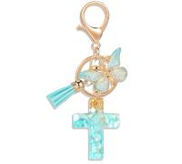 MWOOT Croix Porte Clés Chrétien Bible Porte Clés Sac à dos Charmes de sac à main pour Femmes Filles, Papillon Pendentif Porte clés, Bleu