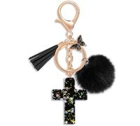 MWOOT Croix Porte Clés Chrétien Bible Porte Clés Sac à dos Charmes de sac à main pour Femmes Filles, Papillon Peluche Pendentif Porte clés, Noir