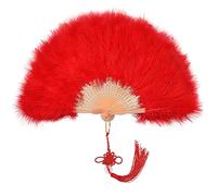 MWOOT Éventail Plumes Marabout, Style Vintage années 1920 Ventilateur Poche à Plumes, Ventilateur Pliant Décoratif pour Mariage Halloween Spectacle Danse Faire la Fête Décoration Costumes - Rouge