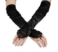 MWOOT Gants de Mariage Dentelle, 1920s Rétro Noirs Gants Sans Doigts en Dentelle, Black Fingerless Lace Gloves, Gants Longs Élastiques de Sans Doigts pour Femmes Filles Halloween Noël Accessoires