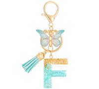 MWOOT Initiale Letter Keychains Porte Clé Lettre F,Alphabet Initial Keyring avec Papillon Pendentif,Vert Feuille D'or Key Ring pour Femmes Filles Portefeuilles Sac à Main Bagages Charme(F)