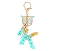 MWOOT Initiale Letter Keychains Porte Clé Lettre K,Alphabet Porte Clef Resine Lettre avec Papillon Pendentif,Vert Feuille D'or Key Ring pour Femmes Filles Portefeuilles Sac à Main Charme(K)