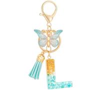 MWOOT Initiale Letter Keychains Porte Clé Lettre L,Alphabet Initial Keyring avec Papillon Pendentif,Vert Feuille D'or Key Ring pour Femmes Filles Portefeuilles Sac à Main Bagages Charme(L)