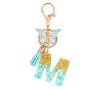 MWOOT Initiale Letter Keychains Porte Clé Lettre M,Alphabet Initial Keyring avec Papillon Pendentif,Vert Feuille D'or Key Ring pour Femmes Filles Portefeuilles Sac à Main Bagages Charme(M)