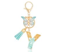 MWOOT Initiale Letter Keychains Porte Clé Lettre Y,Alphabet Initial Keyring avec Papillon Pendentif,Vert Feuille D'or Key Ring pour Femmes Filles Portefeuilles Sac à Main Bagages Charme(Y)