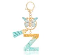 MWOOT Initiale Letter Keychains Porte Clé Lettre Z,Alphabet Initial Keyring avec Papillon Pendentif,Vert Feuille D'or Key Ring pour Femmes Filles Portefeuilles Sac à Main Bagages Charme(Z)