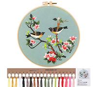 MWOOT Kit de Droderieavec Motif de Fleurs et Oiseaux, Kit de Broderie Estampé au Bricolage pour Débutants Adultes