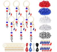 MWOOT Kit de Fabrication de Porte-clés de Football Français, DIY Porte-Clés avec Pendentif Drapeau Français, Perles Lettres de l'alphabet et Football, Cadeau de Coupe du Monde pour Sac à Dos Décor