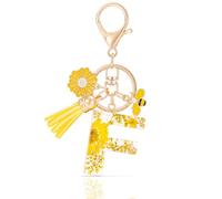 MWOOT Letter Keychains Initiale Lettre Porte Clef Lettre F,Alphabet Initial Keyring avec Pampille Pendentif,Jaune Pétales Feuille D'or Key Ring pour Femmes Filles Portefeuilles Sac à Main Charme(F)