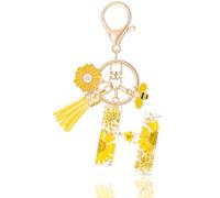 MWOOT Letter Keychains Initiale Lettre Porte Clef Lettre H,Alphabet Initial Keyring avec Pampille Pendentif,Jaune Pétales Feuille D'or Key Ring pour Femmes Filles Portefeuilles Sac à Main Charme(H)