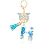 MWOOT Letter Keychains Initiale Lettre Porte Clef Lettre H,Alphabet Initial Keyring avec Papillon Pendentif,Bleu Pétales Feuille D'or Key Ring pour Femmes Filles Portefeuilles Sac à Main Charme (H)
