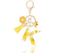 MWOOT Letter Keychains Initiale Lettre Porte Clef Lettre K,Alphabet Initial Keyring avec Pampille Pendentif,Jaune Pétales Feuille D'or Key Ring pour Femmes Filles Portefeuilles Sac à Main Charme(K)
