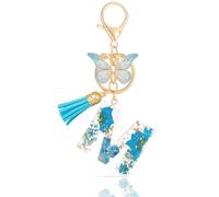 MWOOT Letter Keychains Initiale Lettre Porte Clef Lettre M,Alphabet Initial Keyring avec Papillon Pendentif,Bleu Pétales Feuille D'or Key Ring pour Femmes Filles Portefeuilles Sac à Main Charme (M)