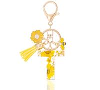 MWOOT Letter Keychains Initiale Lettre Porte Clef Lettre T,Alphabet Initial Keyring avec Pampille Pendentif,Jaune Pétales Feuille D'or Key Ring pour Femmes Filles Portefeuilles Sac à Main Charme(T)