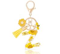MWOOT Letter Keychains Initiale Lettre Porte Clef Lettre Z,Alphabet Initial Keyring avec Pampille Pendentif,Jaune Pétales Feuille D'or Key Ring pour Femmes Filles Portefeuilles Sac à Main Charme(Z)