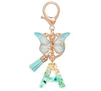 MWOOT Letter Keychains Initiale Lettre Porte-clés,Alphabet Initial Keyring avec Papillon Pendentif,Vert Feuille D'or Key Ring pour Femmes Filles Portefeuilles Sac à Main Bagages Charme(A)