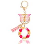 MWOOT Letter Keychains Initiale Porte Clef Lettre O,Alphabet Initial Keyring avec Papillon Pendentif,Rose Pétales Feuille D'or Key Ring pour Femmes Filles Portefeuilles Sac à Main Charme (O)