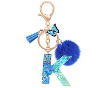 MWOOT Nom Lettre initiale K Porte-clés, Bleu Porte-clés pour Femme, Charmes en Résine Pour Clé Porte Clef Voiture Décor Sac à main