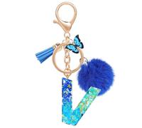 MWOOT Nom Lettre initiale V Porte-clés, Bleu Porte-clés pour Femme, Charmes en Résine Pour Clé Porte Clef Voiture Décor Sac à main