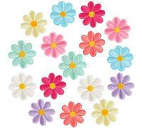 MWOOT Patch Thermocollant Vetement, 16 Pièces Ecusson Thermocollants, Thermocollant Tissus fer à repasser, Appliqués à Fleurs Patches pour Jeans, sacs à dos, sacs, Vestes, DIY, Colorés