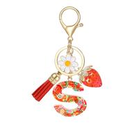 MWOOT Porte Clé Lettre avec Initiale, Porte Clef Alphabet avec Pendentif Fraise Marguerite Tassel pour Femmes Filles, Charme de Porte Clés Fruits Mignon en Résine pour Clé de Voiture Sac à Main(S)