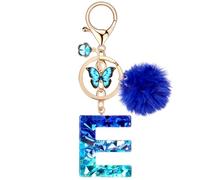 MWOOT Porte Clés lettre E pour Femme, Porte Cle Initiale Bleu, Alphabet Charmes en Résine pour Décor Porte Clef Voiture Sac à Main