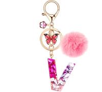 MWOOT Porte Clés lettre V pour Femme, Porte Cle Initiale Rouge, Alphabet Charmes en Résine pour Décor Porte Clef Voiture Sac à Main
