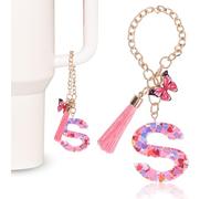 MWOOT Porte Clés Roses Avec Lettres Initiales pour Femmes, Breloques de la Coupe Stanley, Charmant Porte Clés initial pour le Gobelet Stanley, S