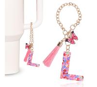 MWOOT Porte Clés Roses Avec Lettres Initiales pour Femmes, Breloques de la Coupe Stanley, Charmant Porte Clés initial pour le Gobelet Stanley, L