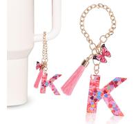 MWOOT Porte Clés Roses Avec Lettres Initiales pour Femmes, Breloques de la Coupe Stanley, Charmant Porte Clés initial pour le Gobelet Stanley, K