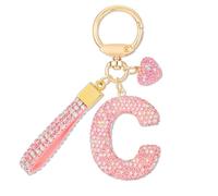 MWOOT Rose Voiture Porte clés Cadeau pour Femmes Filles Initial Lettre Porte-clés Mignon Bling Lettre Pendentif pour Sac à main Charms, Lettre C