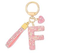 MWOOT Rose Voiture Porte clés Cadeau pour Femmes Filles Initial Lettre Porte-clés Mignon Bling Lettre Pendentif pour Sac à main Charms, Lettre F