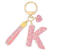 MWOOT Rose Voiture Porte clés Cadeau pour Femmes Filles Initial Lettre Porte-clés Mignon Bling Lettre Pendentif pour Sac à main Charms, Lettre K