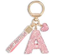 MWOOT Rose Voiture Porte clés Cadeau pour Femmes Filles Initial Lettre Porte-clés Mignon Bling Lettre Pendentif pour Sac à main Charms, Lettre A