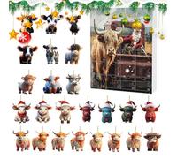 Mwqpgyh Calendrier De L'Avent Vache Highland Noël 24 Jours - Compte à Rebours Décorations 2D Acrylique Ornements Vache,Breloques Bovines Charm pour Arbre de Noël Fête