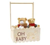 Mwqpgyh Panier de Baby Shower avec Porte-Cintres | Corbeille en Bois avec Poignée,Boîtes Décoratives pour Baptême et Grossesse
