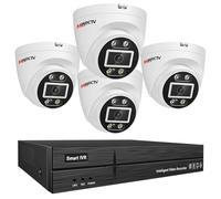 MWRCTV Système de caméra de sécurité PoE 4K, 4 caméras PoE filaires 8 MP pour la sécurité à domicile, objectif grand angle HD 2,8 mm, double lumière intelligente, détection humain/véhicule IA, 8 ports