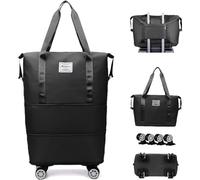MWSHIYUQING Sac De Voyage Extensible Roues Extensibles Et Amovibles, Sac Voyage ImperméAble, RéSistant à l'usure, Sac A roulettes Convient pour Faire du Shopping,Black